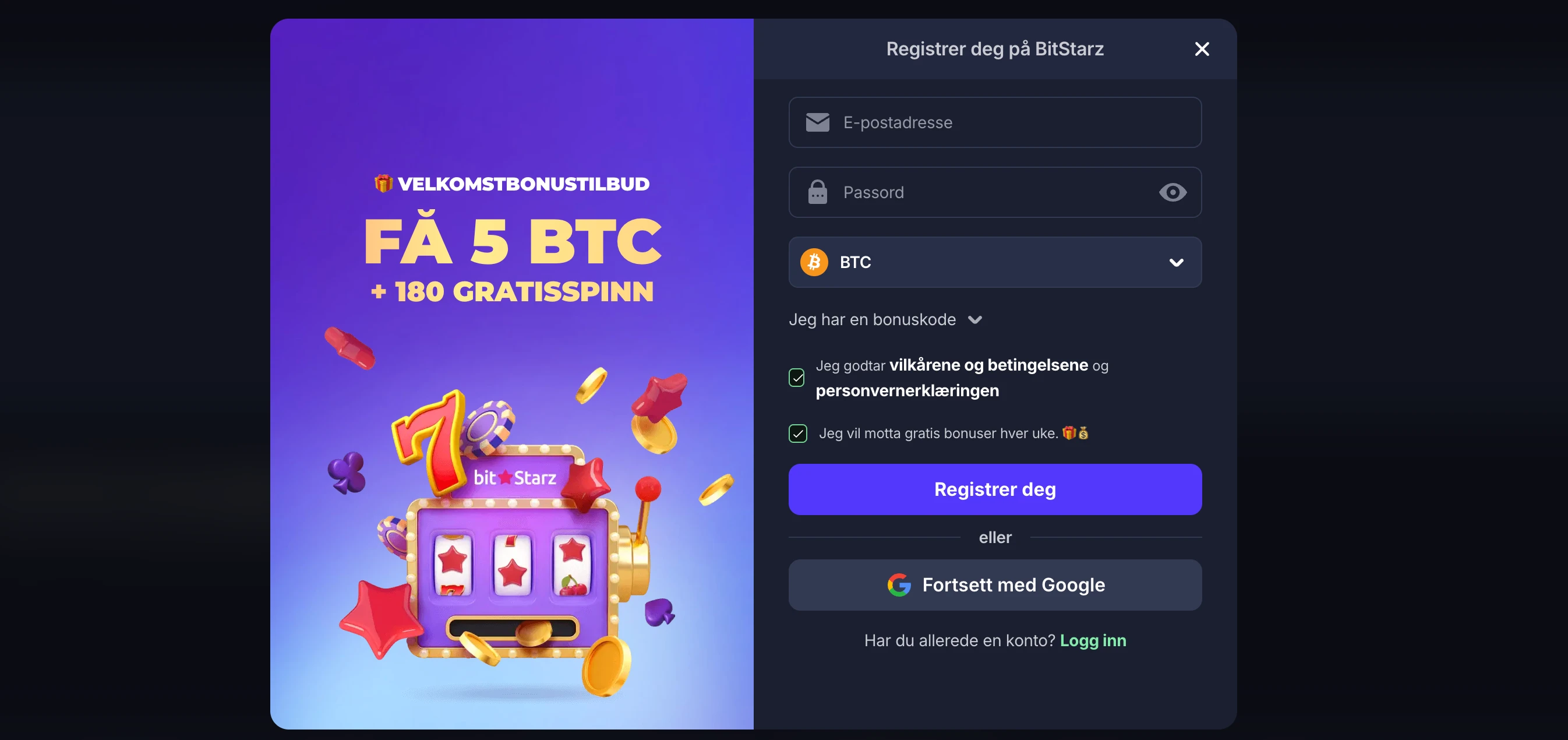 Bitstarz registrering